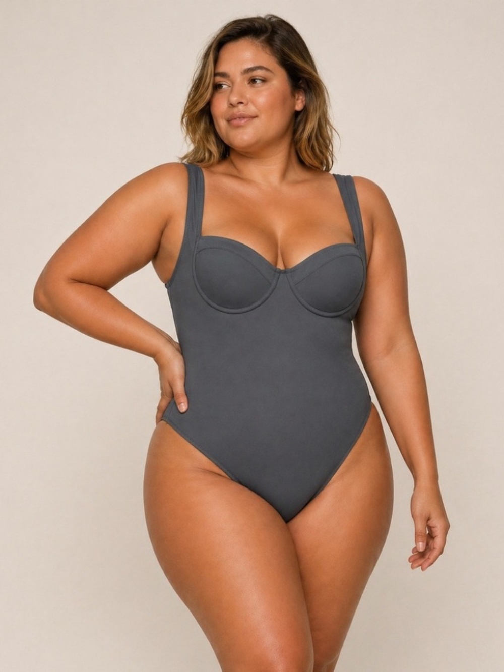 SKIMS Gunmetal Swim Shaping Underwire One Piece Swimsuit, Size 4X NWOT